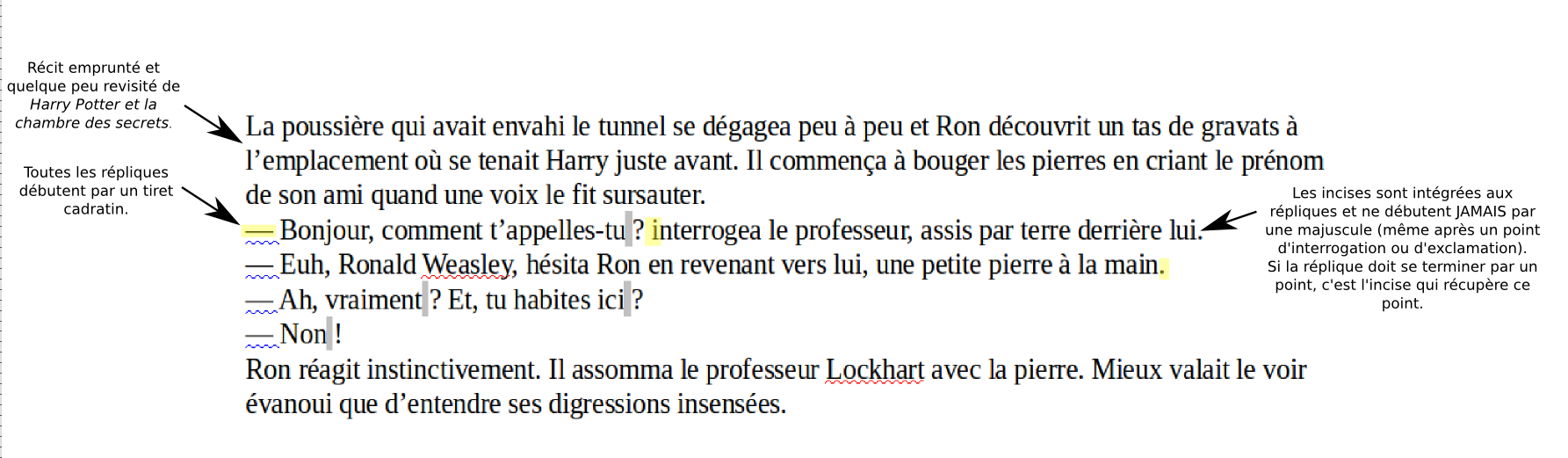 Exemple de dialogue avec des tirets quadratins.