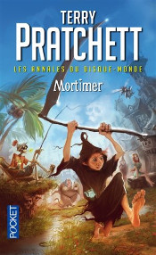 Couverture du livre Mortimer représentant un jeune apprenti courant dans tous les sens et le squelette de la mort qui sirote un cocktail en chemise hawaïenne.