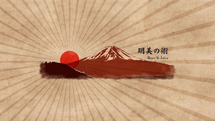 Bannière de ma chaîne youtube représentant le mont fuji au soleil levant sur papyrus