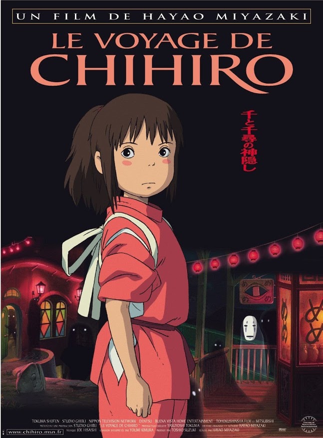 affiche du film le voyage de chihiro représentant une petite fille devant un bâtiment de bain public