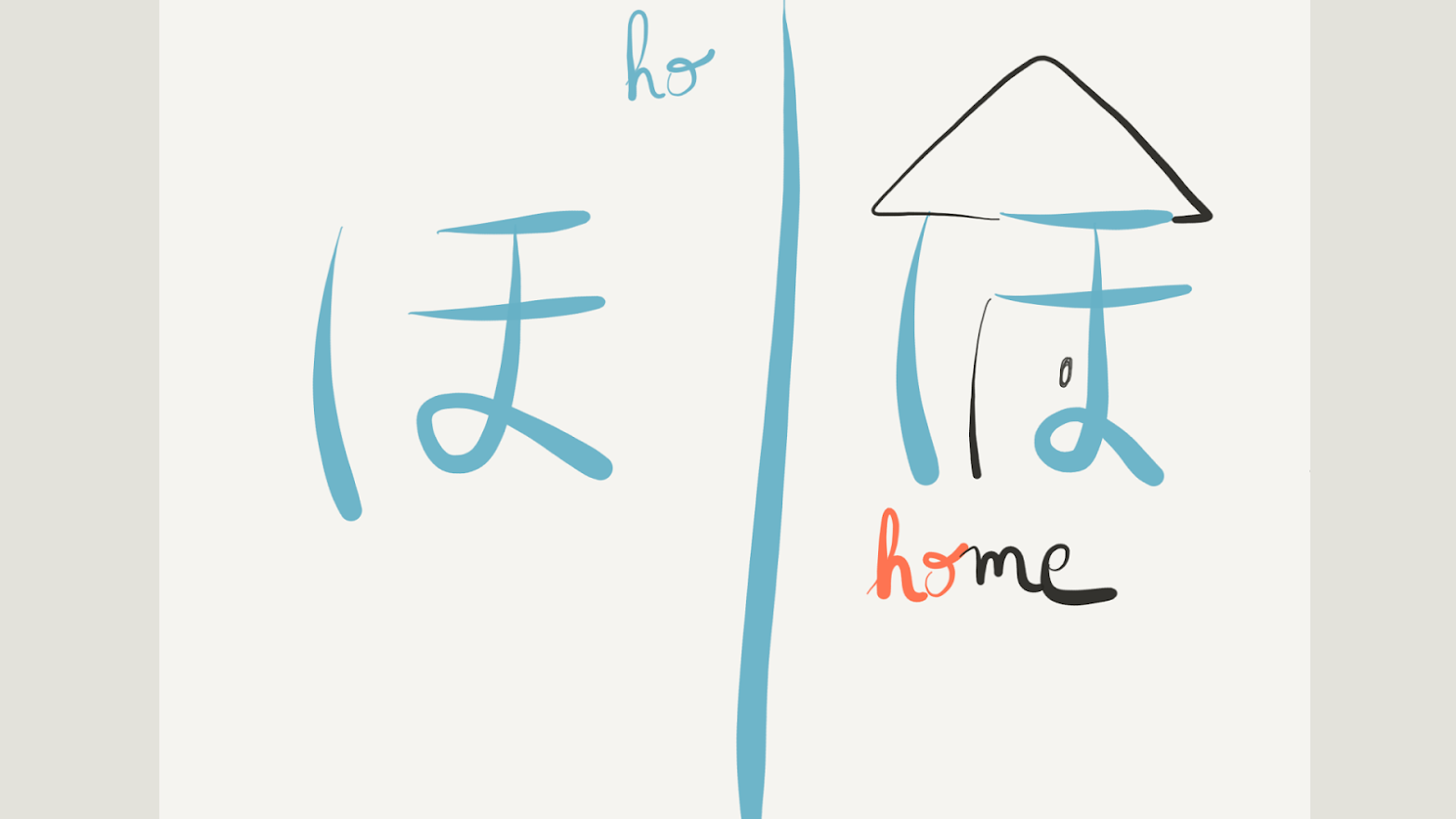 Dessin d'une maison tracée avec le hiragana ho.