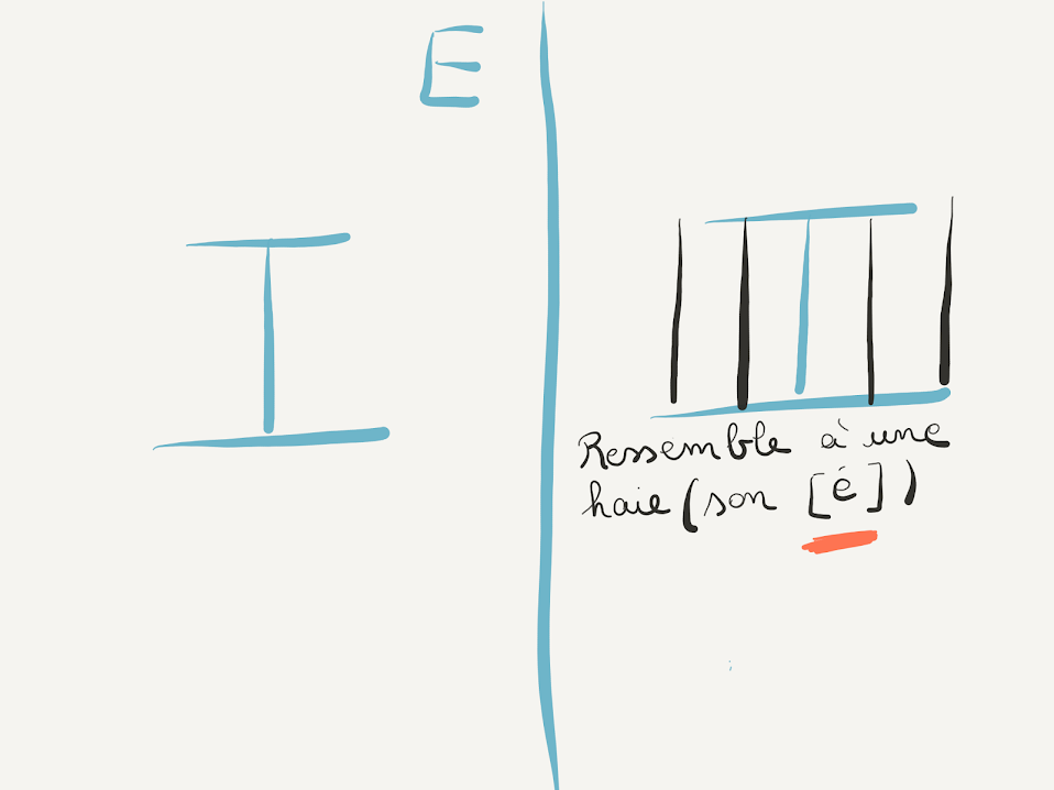 Dessin représentant une haie de jardin avec le katakana é dedans