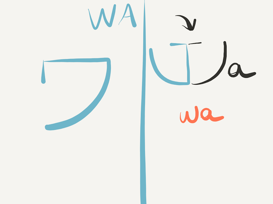 Dessin du katakana wa formant un w