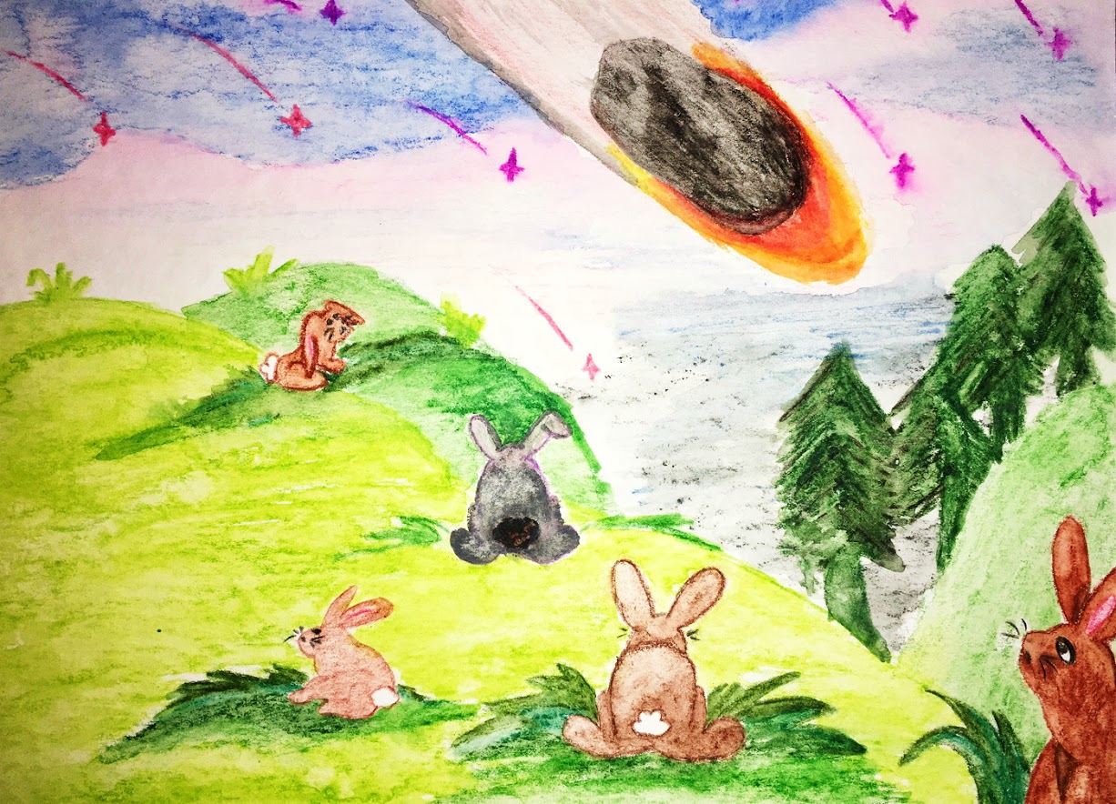 des lapins regardent une météorite s’écraser