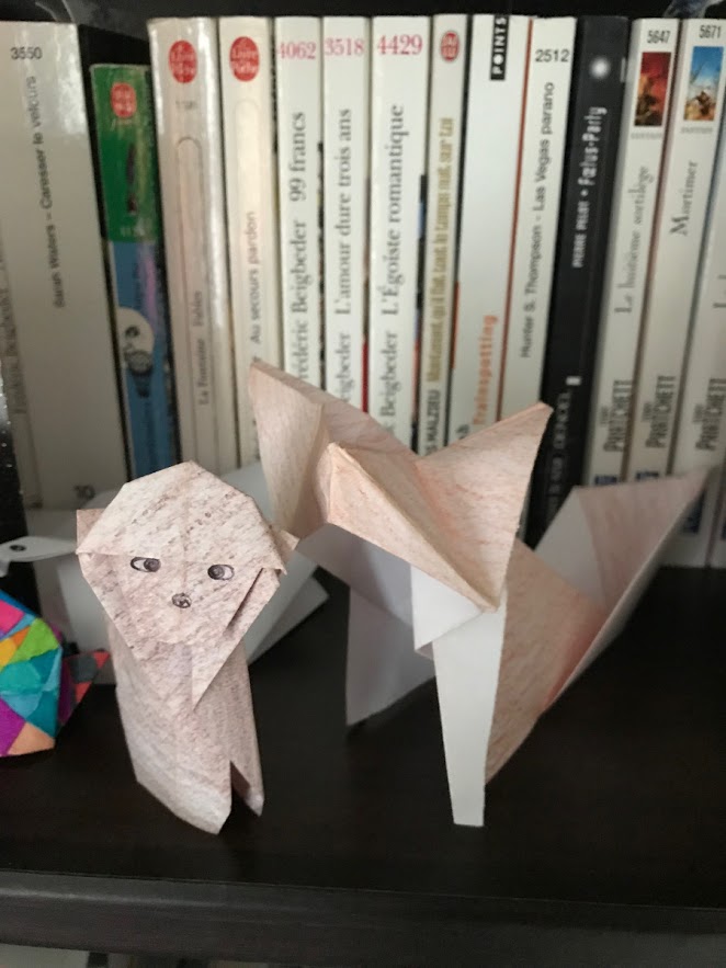 singe et renard en origami