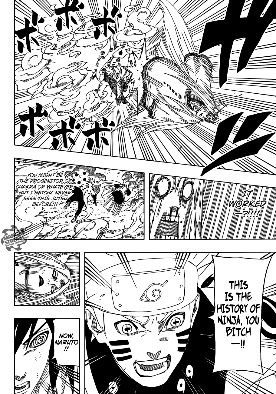 Page du manga, en anglais, durant le combat contre Kaguya.