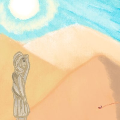 Dunes de sable avec marcheur du désert et scorpion.