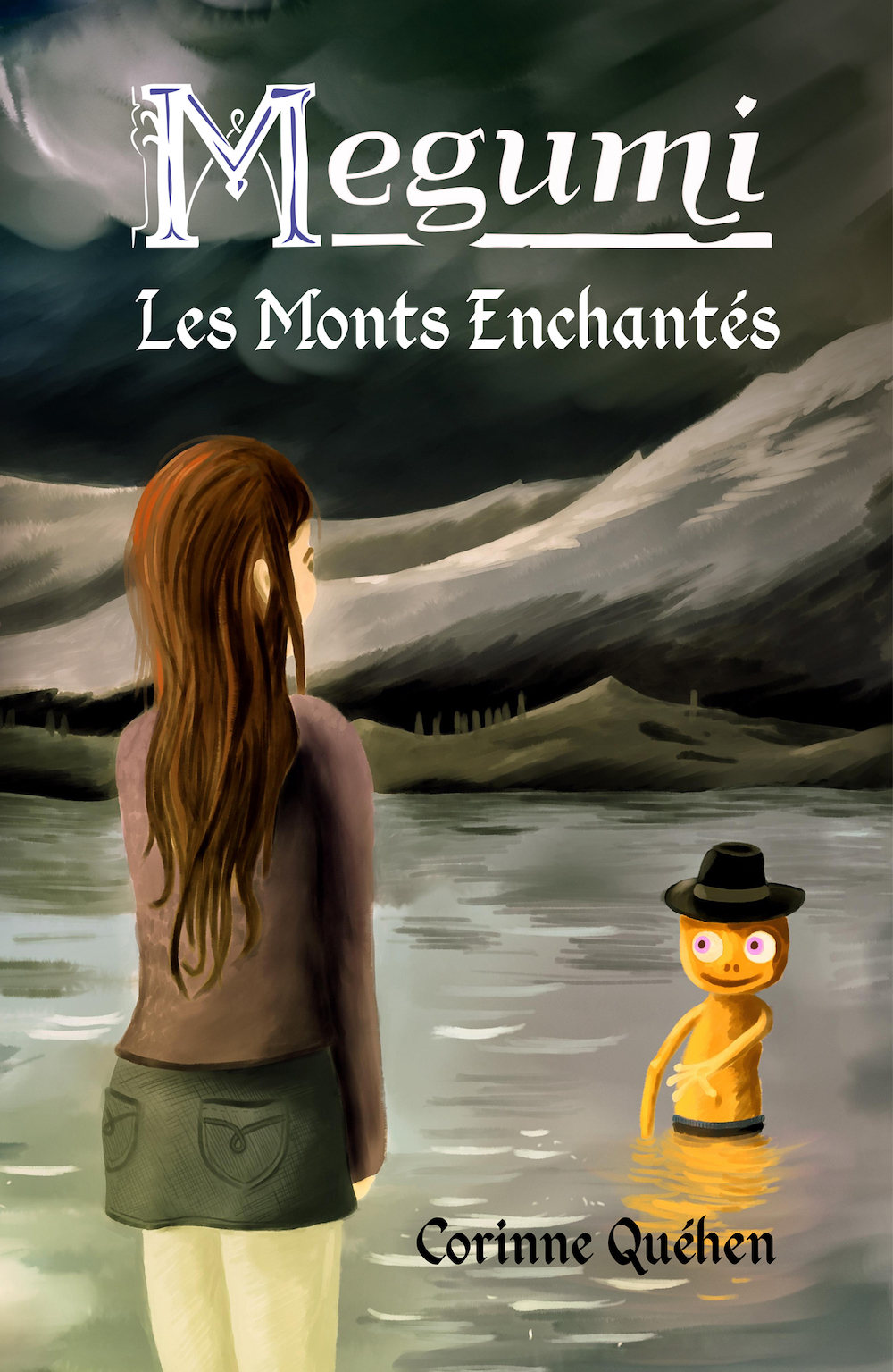 Version finale de la couverture représentant Megumi et Tiny au bord de la rivière, la nuit.