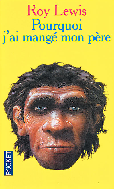 Couverture du roman représentant un homme-singe du pléistocène.