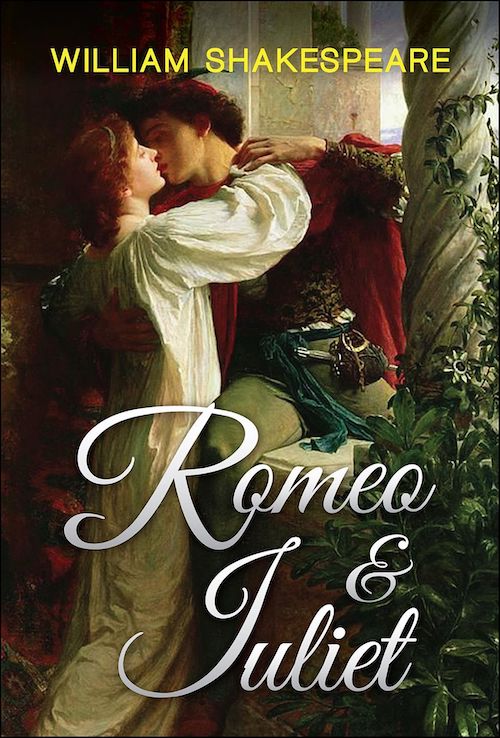 Couverture peinte de Roméo et Juliette avec le premier au balcon de la seconde.