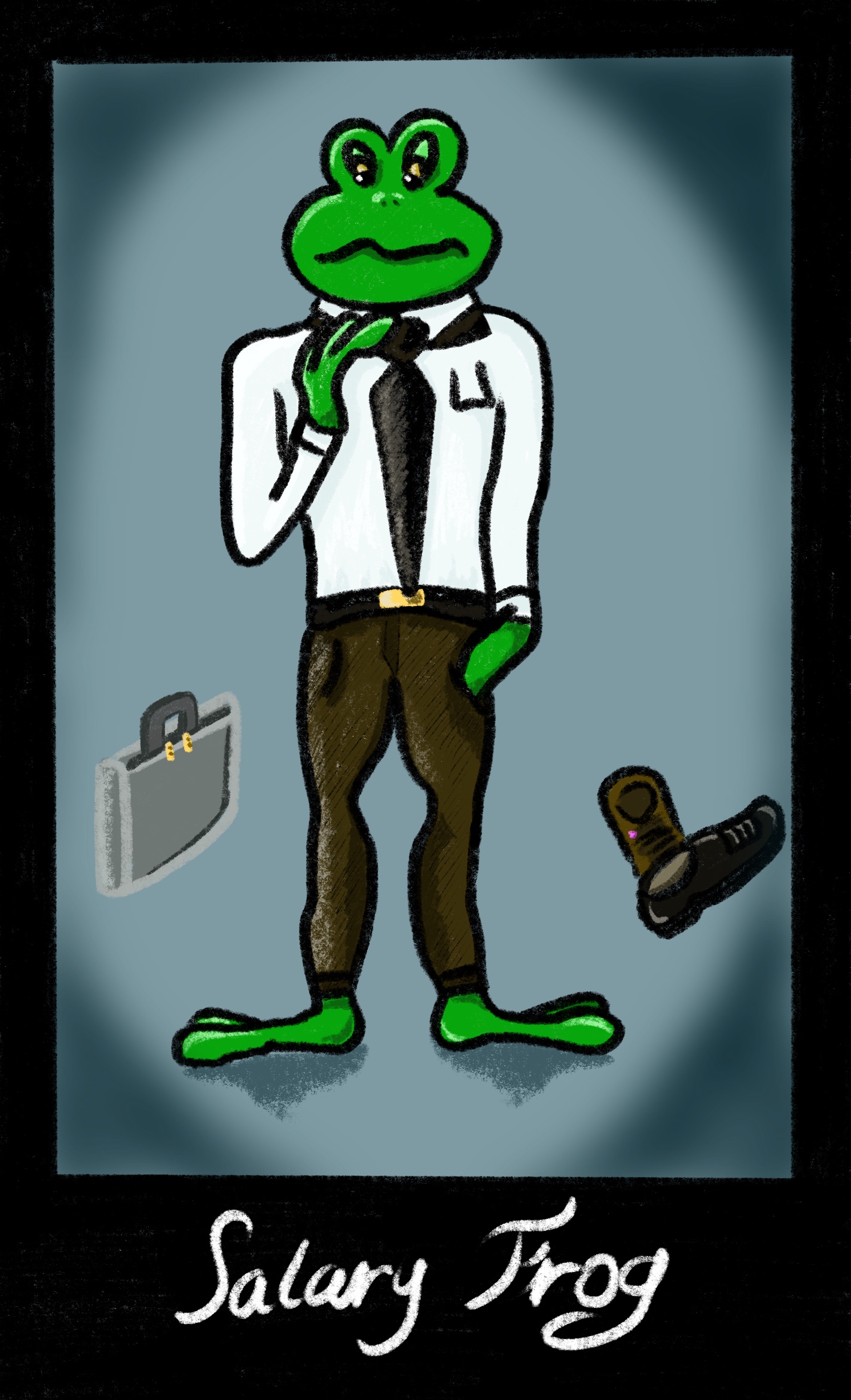 Dessin d’une grenouille verte portant un costume cravate.