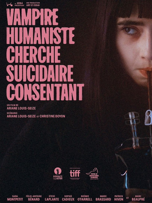 affiche du film représentant le portrait en gros plan d'une fille qui boit du sang à la paille.