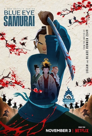 Affiche de la série représentant le samurai et les autres personnages principaux de la série.