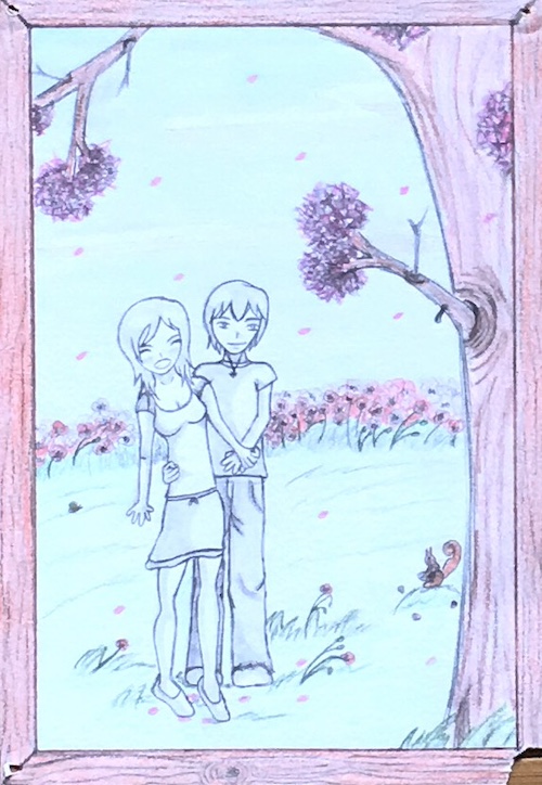 Dessin d’un couple dans la nature.