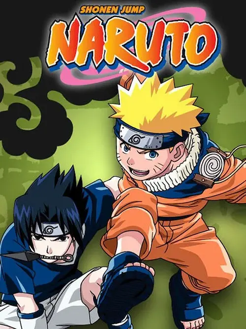 Affiche de la série Naruto représentant 2 jeunes ninja dans des poses dynamiques.