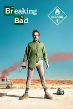 Affiche de la série Breaking Bad représentant un homme en slip dans le désert.