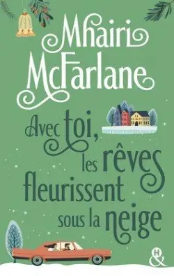 Couverture du roman représentant le dessin d'une voiture en route vers un village enneigé.