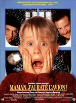 Affiche du film Maman, j'ai raté l'avion représentant l'enfant qui hurle avec les deux mains sur les joues et derrière lui, les cambrioleurs par la fenêtre.