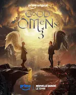 Affiche de la saison 3 de la série Good Omens représentant l’ange et le démon, face à face.